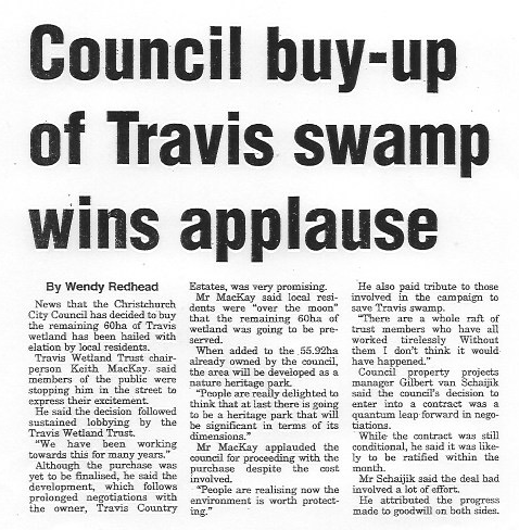 Newspaper clipping CCC buys Travis Swamp